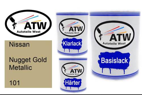 Nissan, Nugget Gold Metallic, 101: 1L Lackdose + 1L Klarlack + 500ml Härter - Set, von ATW Autoteile West.